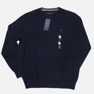 Tommy Hilfiger Men's Navy Solid Crew-Neck Cotton Pullover Sweater
